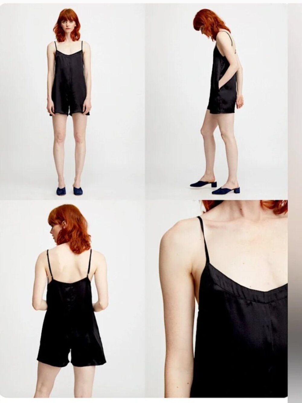 Ali Golden 100% Silk romper Pockets Shorts Minimalist Clean Girl Edgy sz S